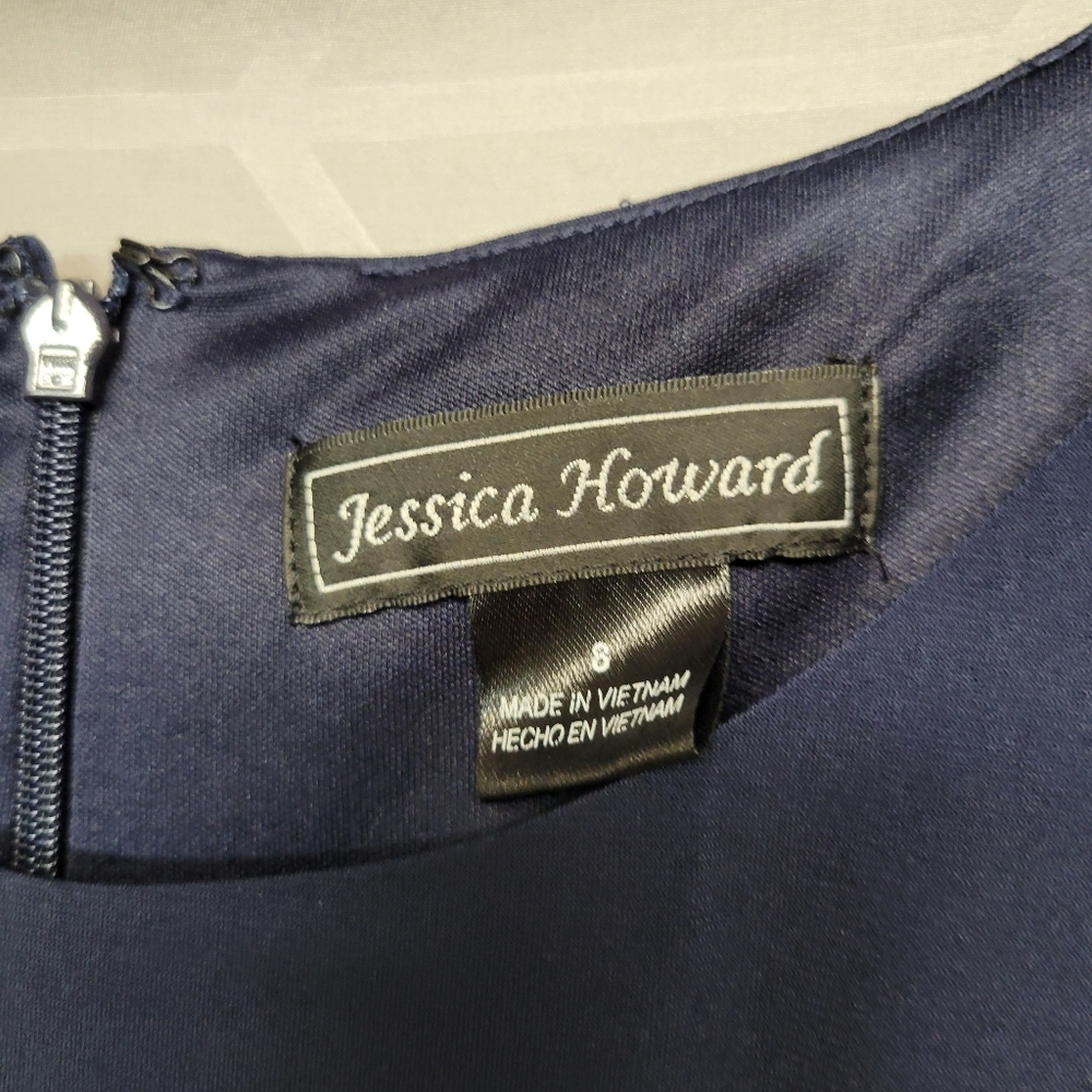Jessica Howard Navy Blue Dress with Abstract Waistband - Picture 3 of 5